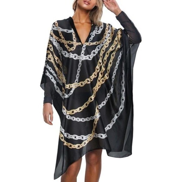 MEANBEAUTY Women's Swimwear Cover Ups Swimsuit Coverup Beachwear Chains Print - Picture 1 of 2